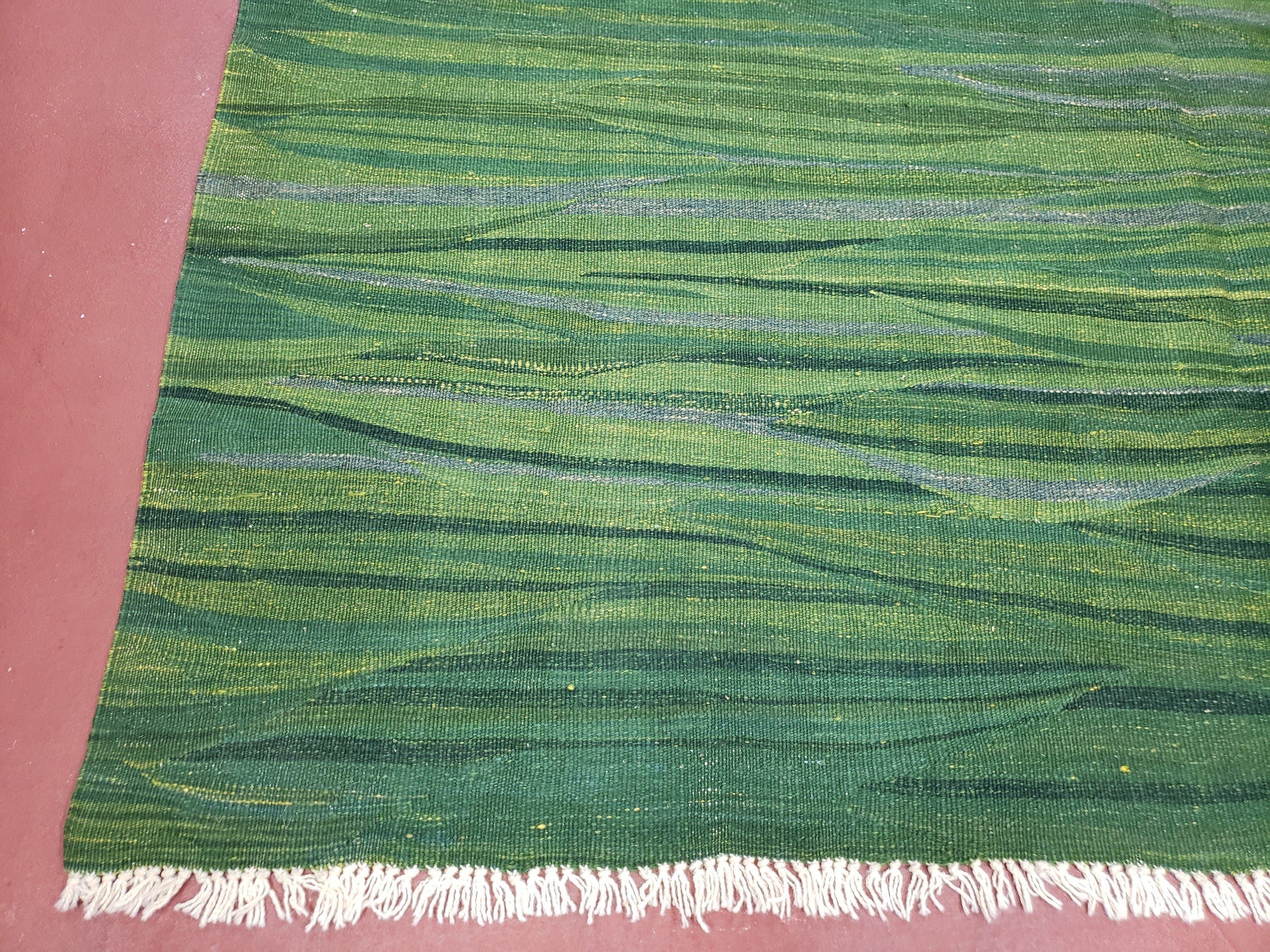 Green Turkish Kilim Rug, 6x9 - 7x10 Rugs, Bird, Handmade New Area Rug, Wool, Bohemian Boho Decor, Hand Woven, Modern Abstract Flat Weave Rug - Nuvé