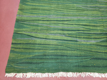 Green Turkish Kilim Rug, 6x9 - 7x10 Rugs, Bird, Handmade New Area Rug, Wool, Bohemian Boho Decor, Hand Woven, Modern Abstract Flat Weave Rug - Nuvé