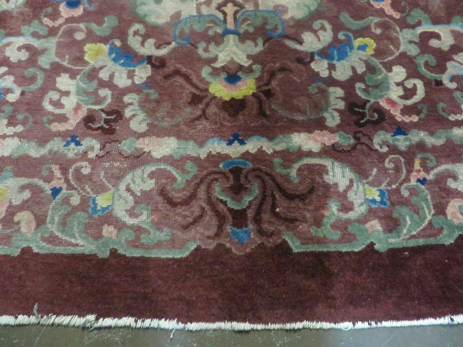 8' X 10' Vintage Handmade Chinese Art Deco Peking Nichols Wool Rug Flowers Nice - Nuvé