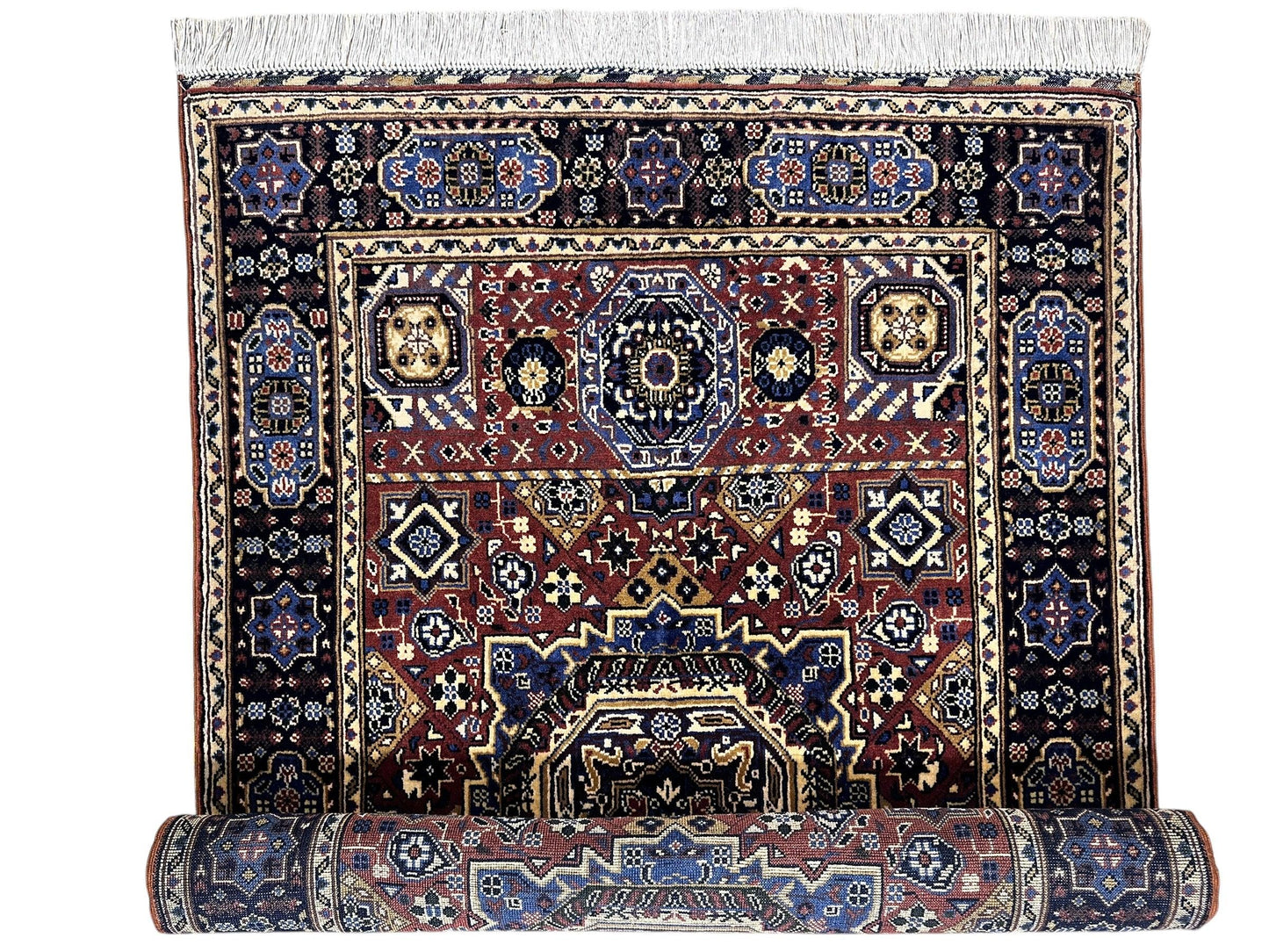 Hand-Knotted Afghani Blue & Brown Mamluk Wool Rug – 40” x 62” - Nuvé