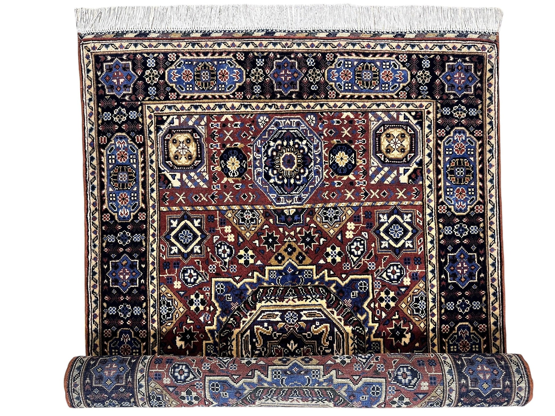 Hand-Knotted Afghani Blue & Brown Mamluk Wool Rug – 40” x 62” - Nuvé