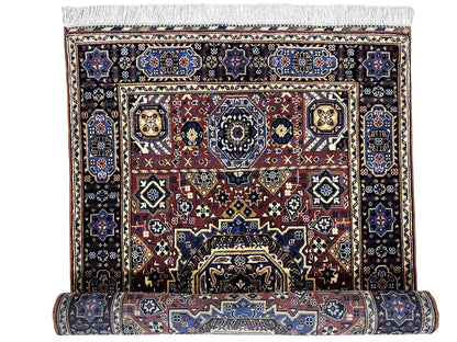 Hand-Knotted Afghani Blue & Brown Mamluk Wool Rug – 40” x 62” - Nuvé