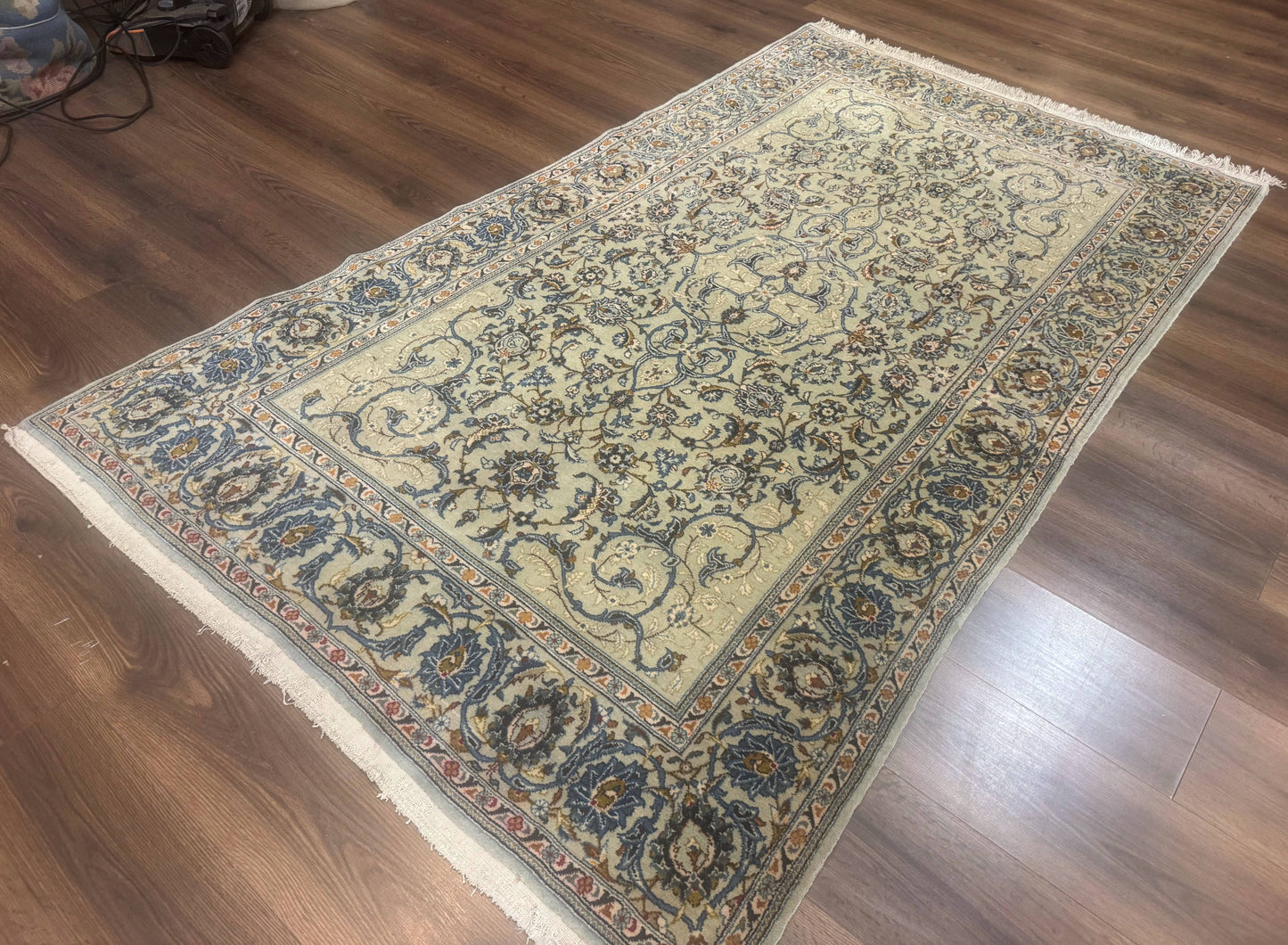 Persian Kashan Rug, Unique Colors, 225 KPSI, Light Green and Light Blue - Nuvé