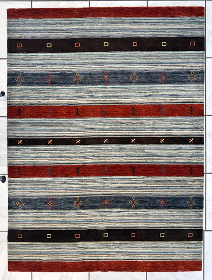 Hand-Knotted Indo-Gabbeh Wool & Bamboo Rug – 5'2" x 7' – Durable Striped Design - Nuvé