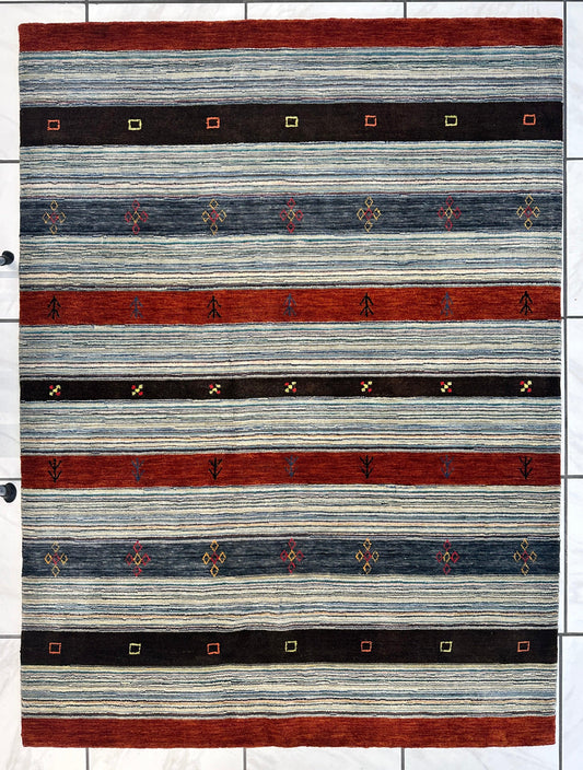 Hand-Knotted Indo-Gabbeh Wool & Bamboo Rug – 5'2" x 7' – Durable Striped Design - Nuvé