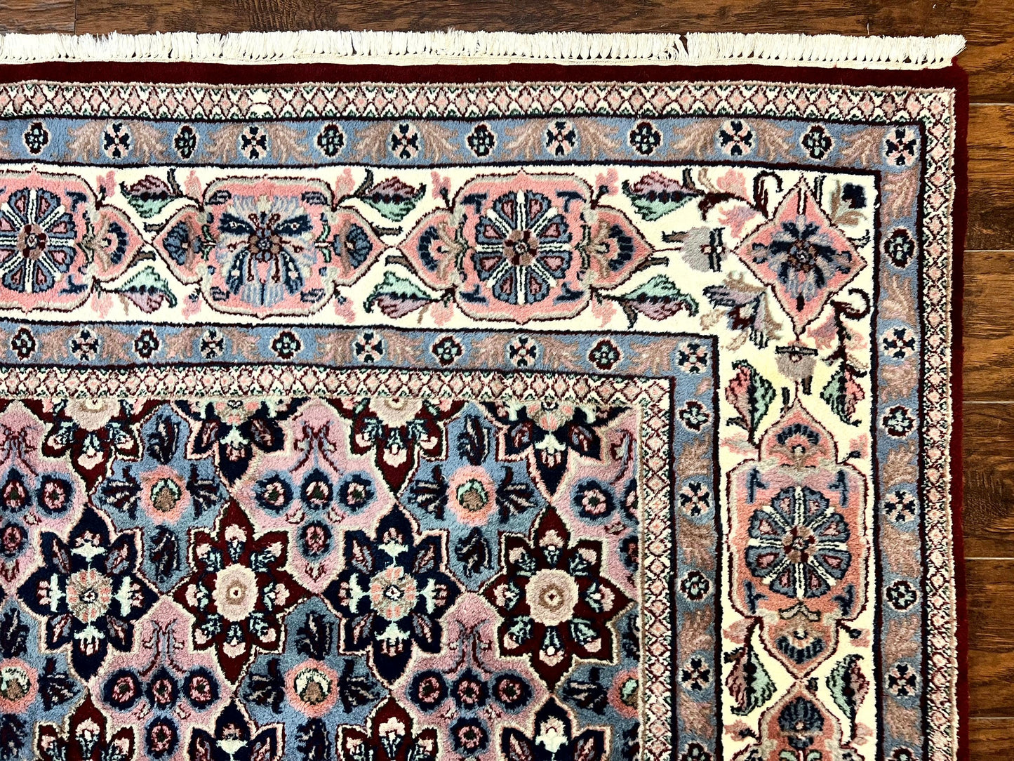 Indo Persian Rug 8x10, Repeated Allover Pattern, Navy Blue Ivory, Handmade Vintage Wool Carpet - Nuvé