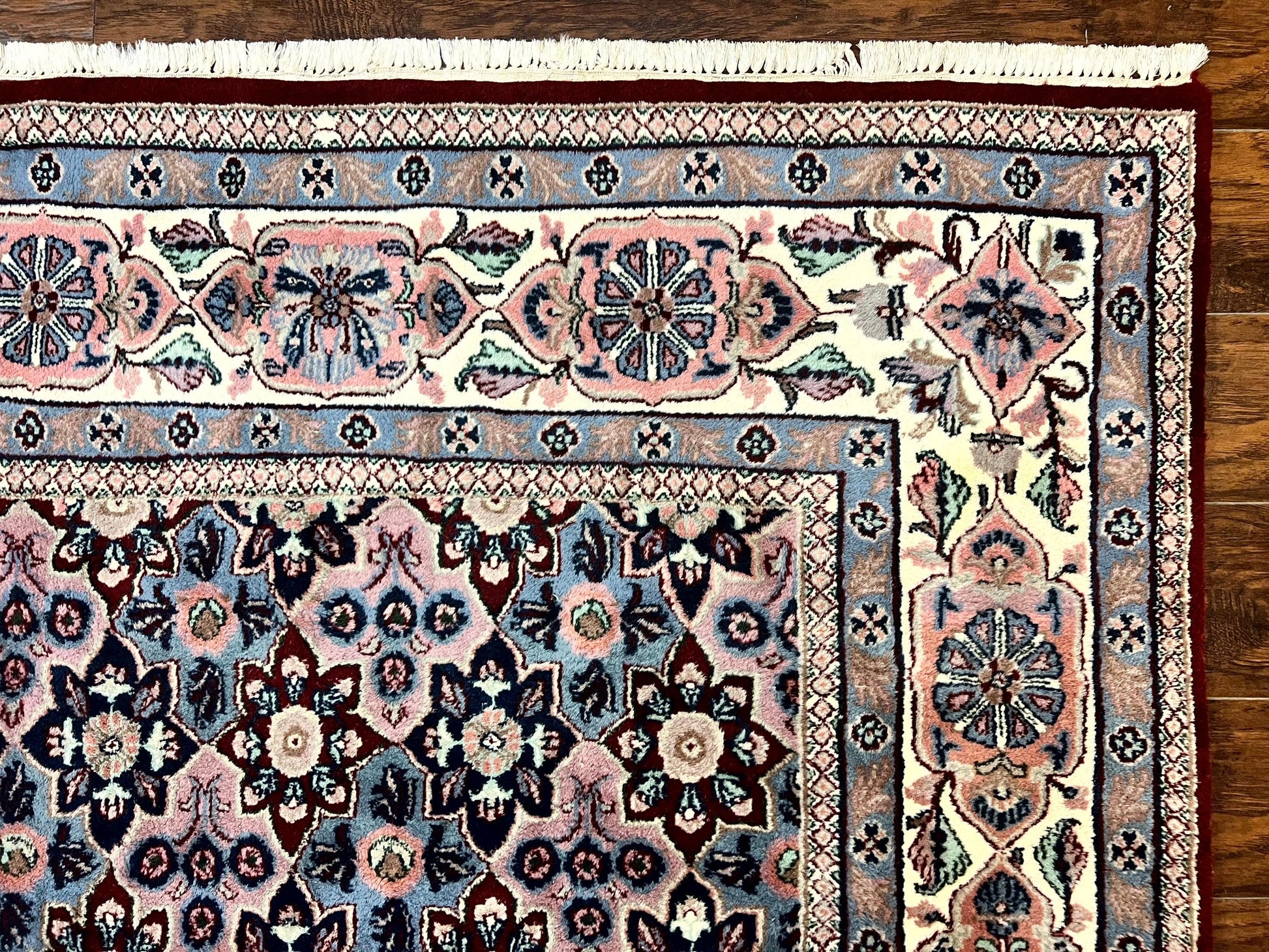 Indo Persian Rug 8x10, Repeated Allover Pattern, Navy Blue Ivory, Handmade Vintage Wool Carpet - Nuvé