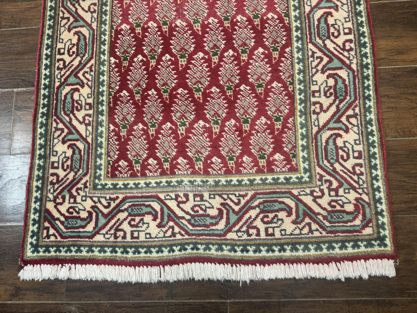 Persian Tabriz Runner Rug 3x16, Paisley Boteh Design, Red and Cream, Rug for Hallway, 16ft Wool Runner - Nuvé