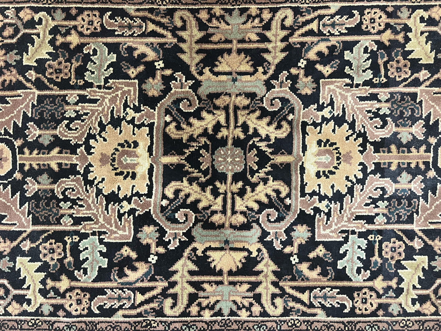 Heriz Rug 3.6 x 5, Handmade Vintage Wool Carpet, Couristan Carpet, Persian Design, Black - Nuvé