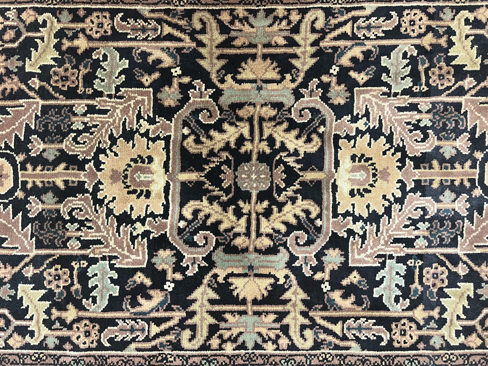 Heriz Rug 3.6 x 5, Handmade Vintage Wool Carpet, Couristan Carpet, Persian Design, Black - Nuvé