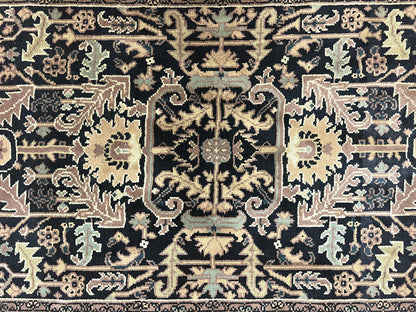 Heriz Rug 3.6 x 5, Handmade Vintage Wool Carpet, Couristan Carpet, Persian Design, Black - Nuvé