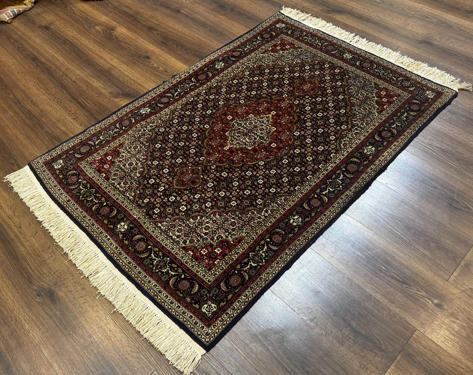 Persian Tabriz Rug 3x5, Wool on Silk Foundation, Very Fine 550 KPSI, Dark Navy Blue - Nuvé