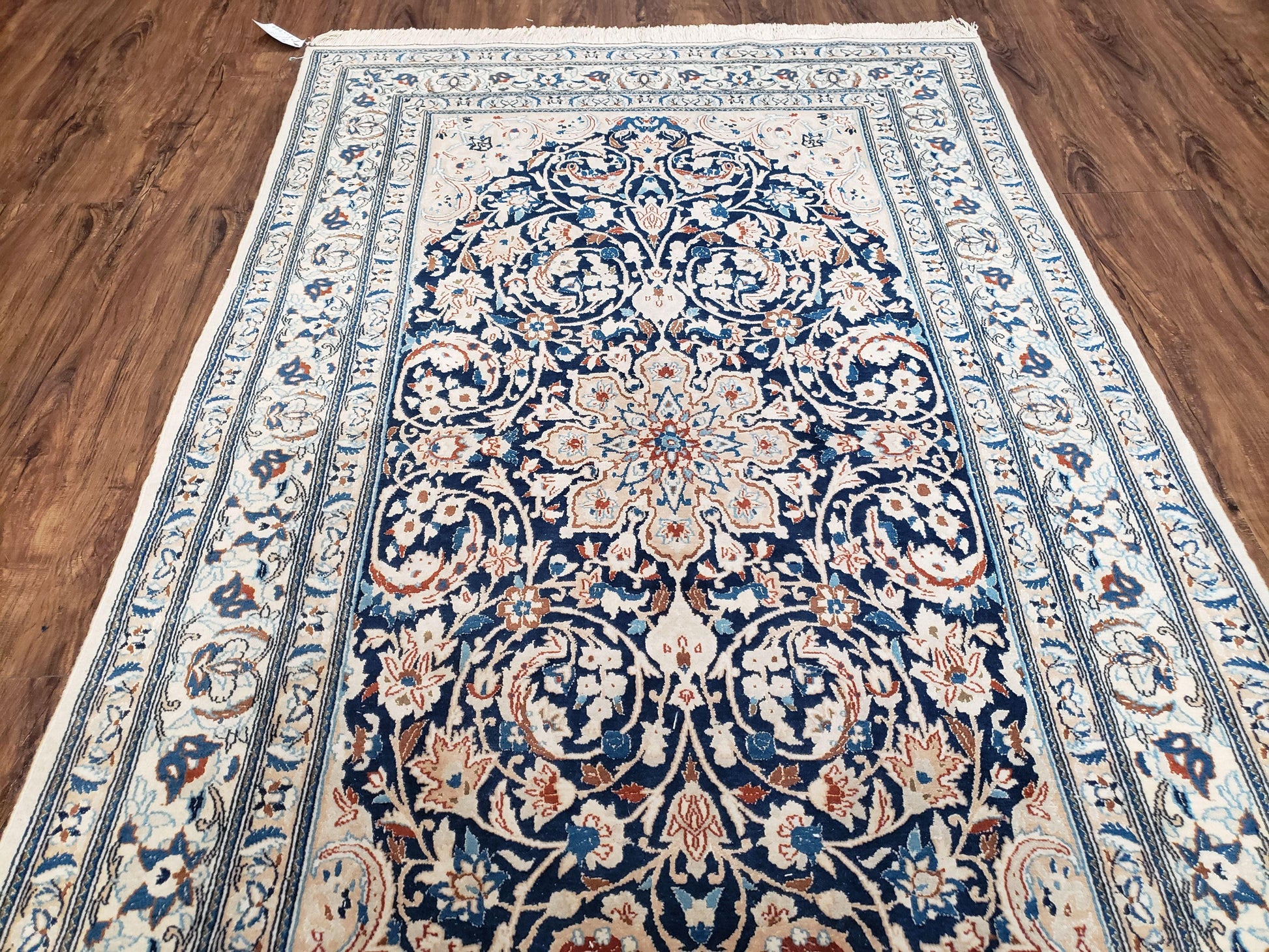 Semi Antique Fine Persian Nain Rug, Ivory & Blue, Wool with Silk Accents, 3'9" x 6'2" - Nuvé