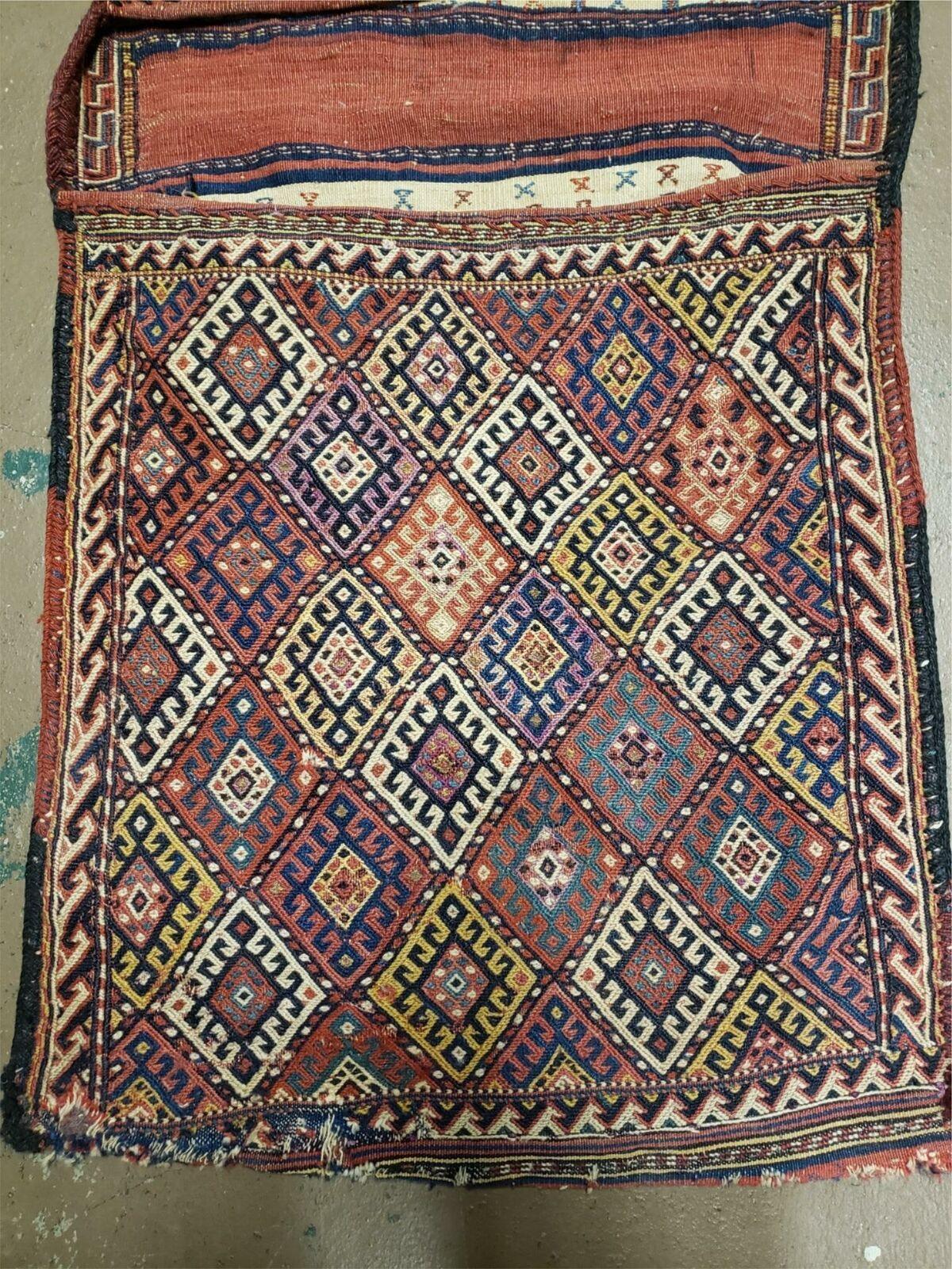 26" X 56" Antique Handmade Authentic Tribal Wool Rug Double Bag Tobreh - Nuvé