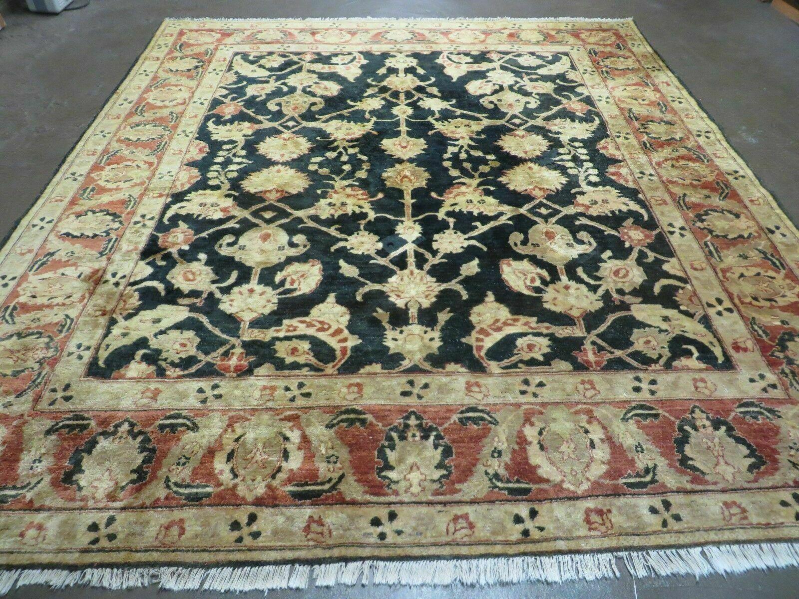 8' X 9' Handmade Pakistan Wool Cotton Rug Peshawar Black Floral Nice # 200C - Nuvé