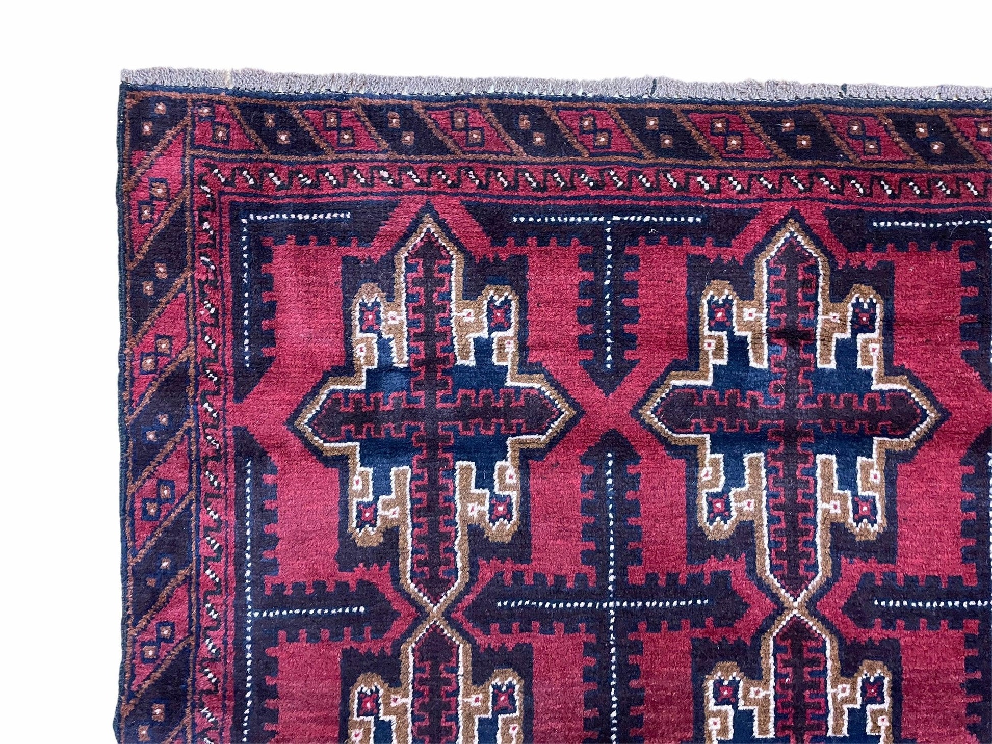 3X5 Vintage Handmade Tribal Wool Rug Balouchi Rug Afghan Rug Red Beige Blue Nice - Nuvé