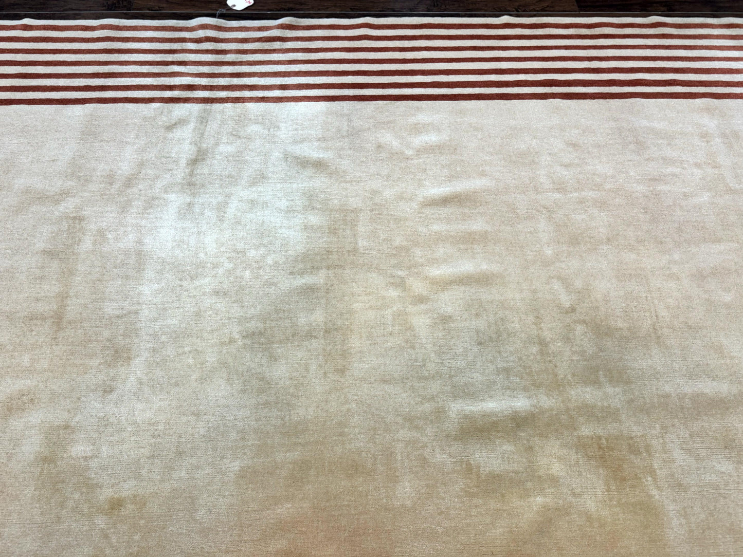 Modern Tibetan Rug 11 x 14.6, Wool and Silk, Simple Design, Handmade Large Area Rug, Cream - Nuvé
