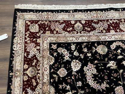 Sino Persian Rug 9x12, High Quality Oriental Carpet, Black and Maroon, Wool and Silk, Allover Floral Pattern, Hand Knotted, Vintage Rug Nice - Nuvé