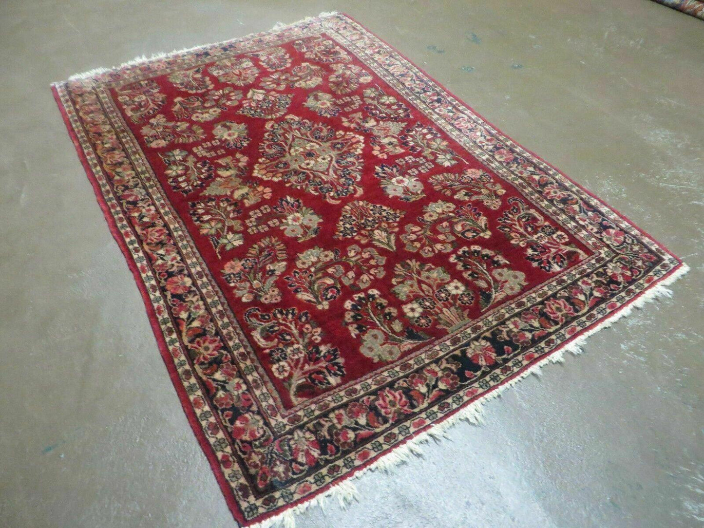 Red Persian Sarouk Rug 3x5, Antique Persian Carpet 1920s, Hand Knotted, Floral, Wool, Oriental Rug, Handmade Rug - Nuvé