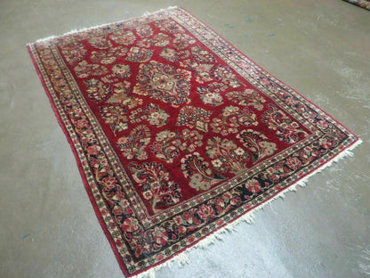 Red Persian Sarouk Rug 3x5, Antique Persian Carpet 1920s, Hand Knotted, Floral, Wool, Oriental Rug, Handmade Rug - Nuvé