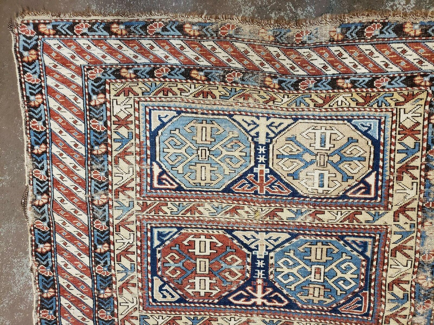 3' 4" X 4' 11" Antique Handmade Shirvan Kazak Caucasian Wool Rug Colorful - Nuvé