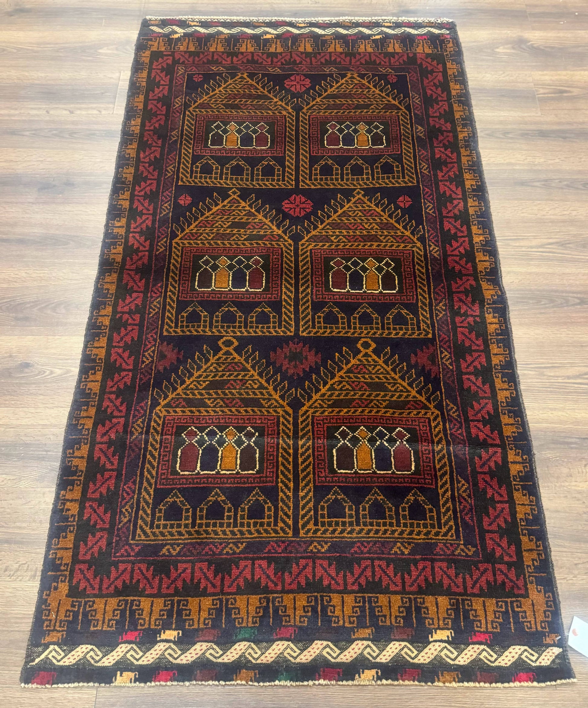 Afghan Rug 3x7, Navy Blue, Tribal Rug, Balouch Carpet, New - Nuvé