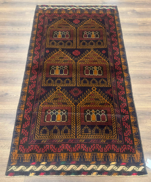 Afghan Rug 3x7, Navy Blue, Tribal Rug, Balouch Carpet, New - Nuvé