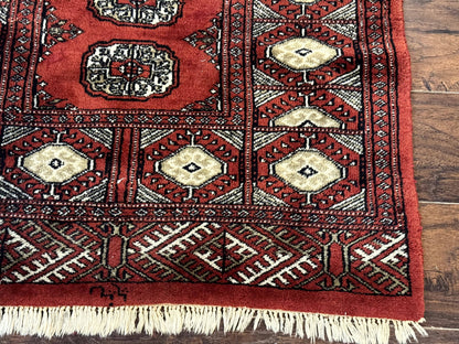Red Pakistani Turkoman Rug 3x5, Bokhara Design, Vintage, Signed - Nuvé