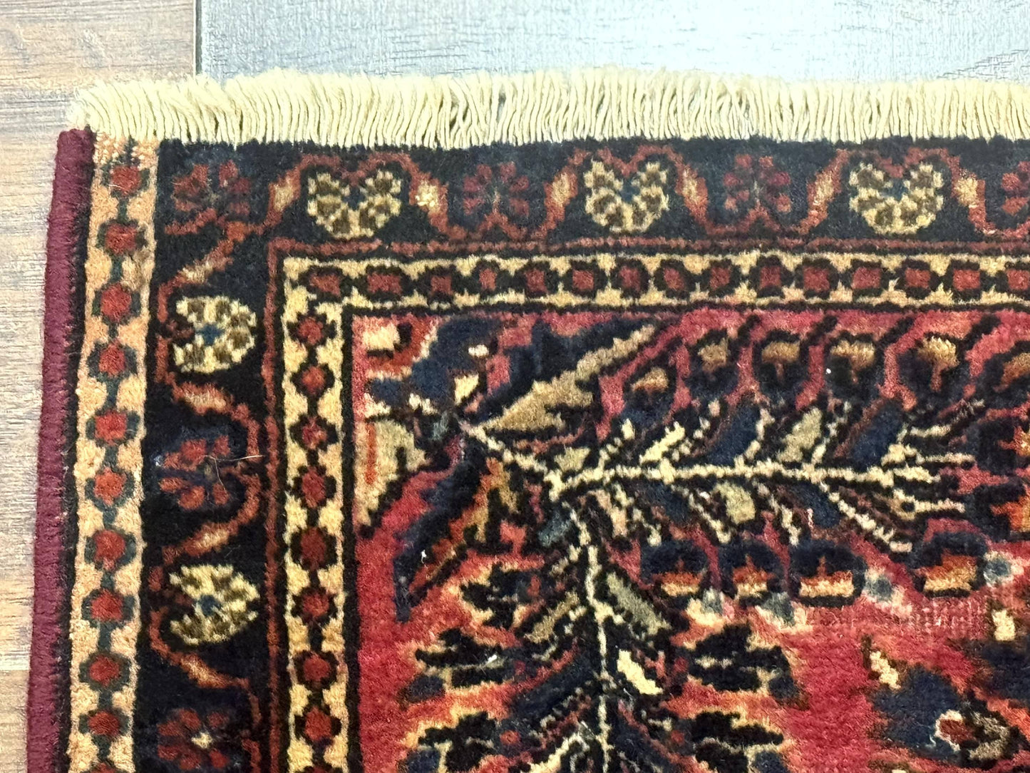 Small Antique Persian Sarouk Rug 2x2 ft, Red 1920s Wool Rug - Nuvé