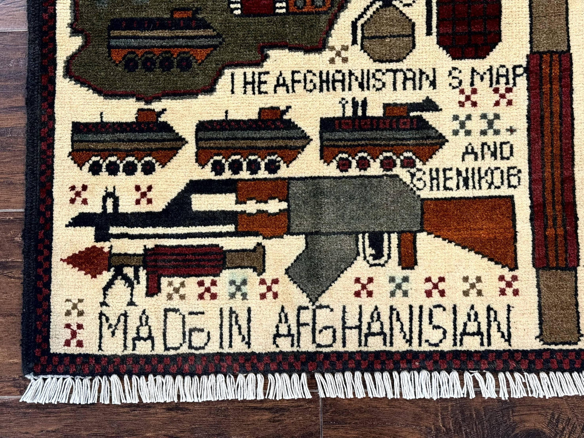 Afghan War Rug, Tanks Helicopters Guns