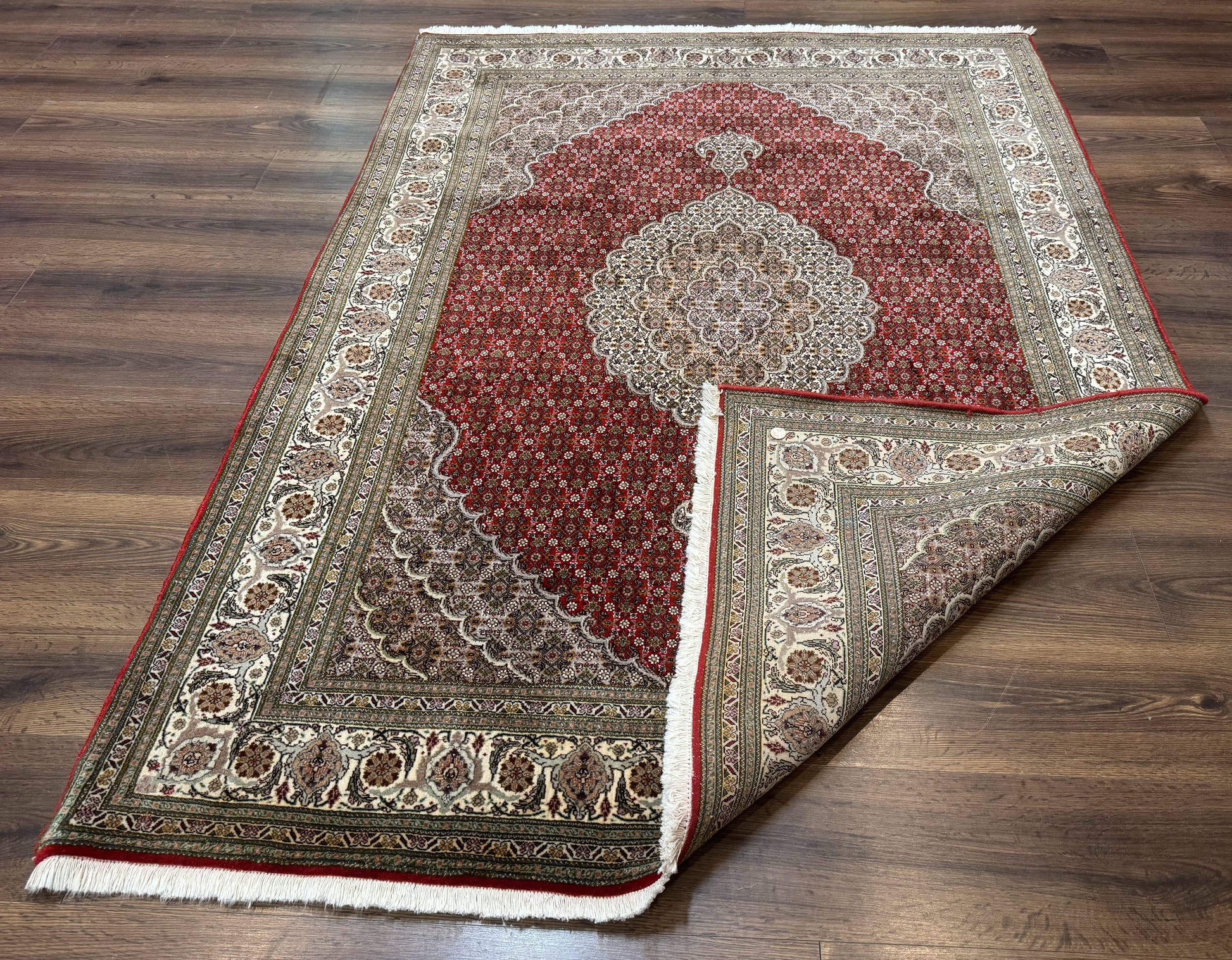 Persian Rug 5x7, Very Fine 330 KPSI, Red and Ivory, Herati Mahi Pattern, Wool & Silk - Nuvé