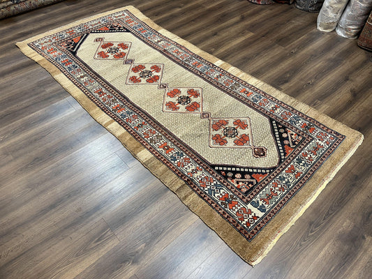 Rare Persian Sarab Tribal Runner Rug 4 x 10, Antique, Geometric Medallions, Camel Hair Runner - Nuvé