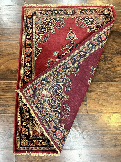 Small Persian Kashan Rug 2x3, Red and Navy Blue, Handmade Vintage Wool Semi Antique Persian Carpet, Semi Open Field - Nuvé