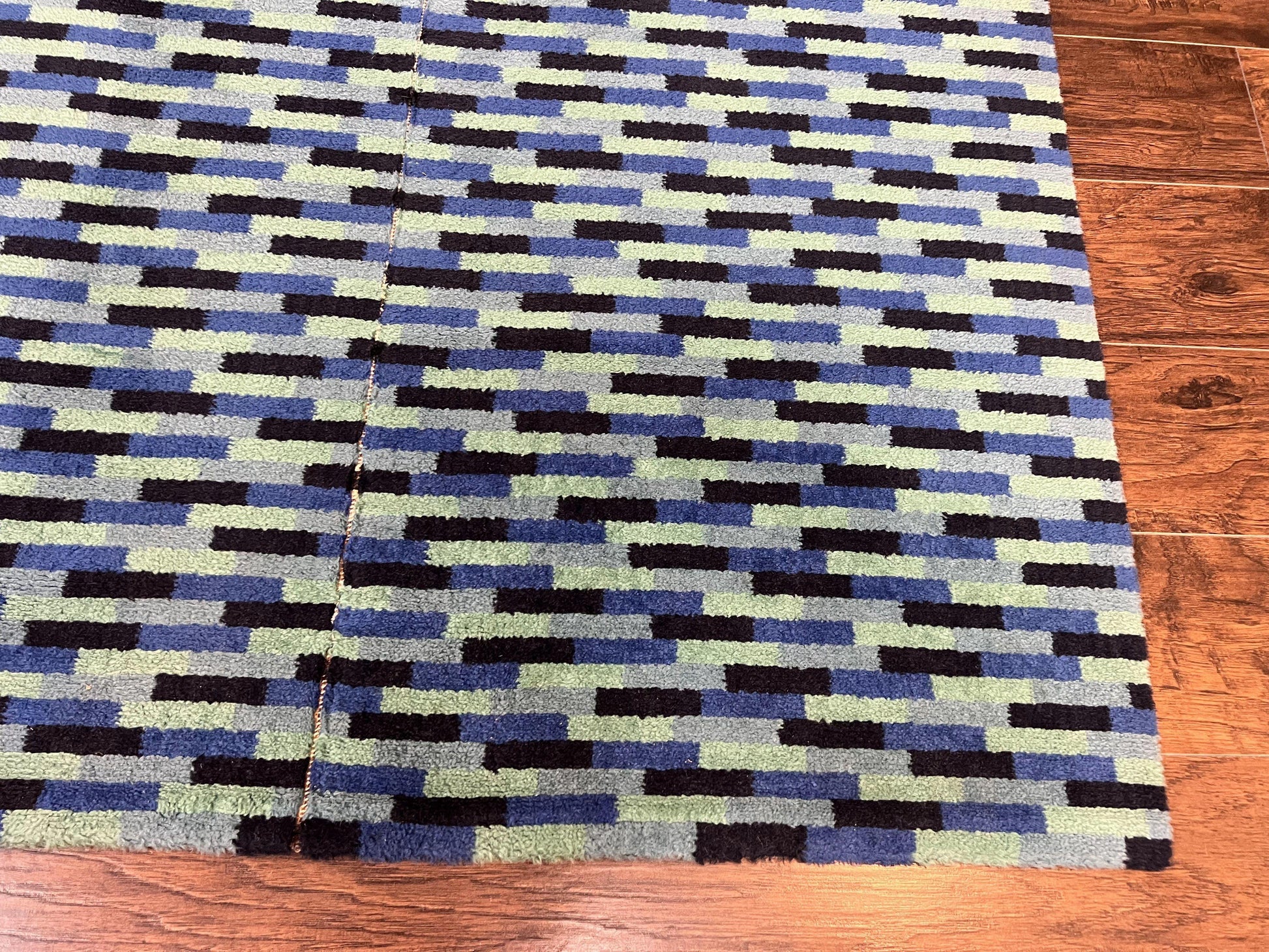 Wide Runner Rug 4.7 x 12, Blue Multicolor Contemporary Wool Power Loomed Rug, Mosiac Design - Nuvé