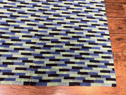 Wide Runner Rug 4.7 x 12, Blue Multicolor Contemporary Wool Power Loomed Rug, Mosiac Design - Nuvé
