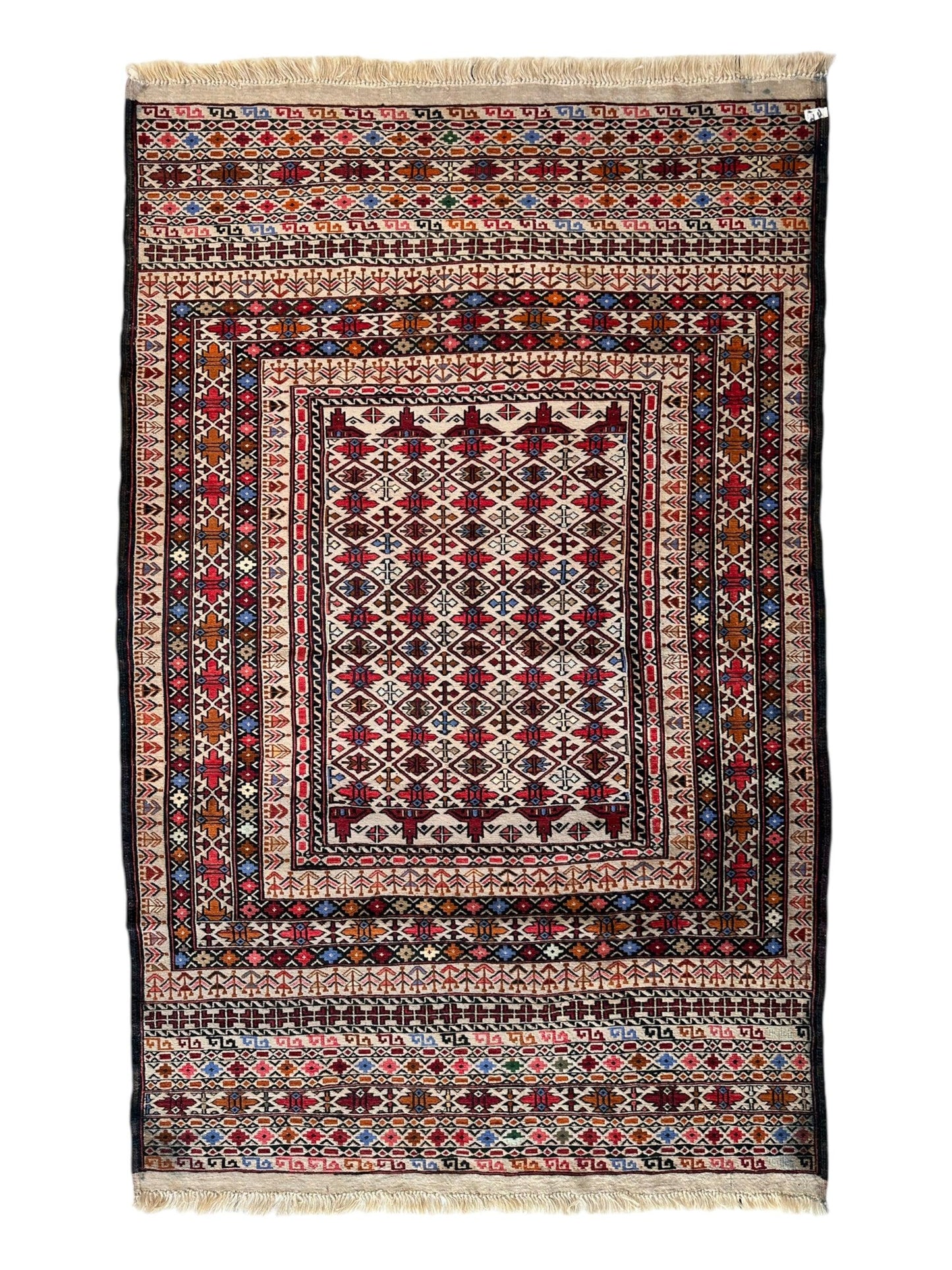 Hand-Woven Afghani Maliki Soumak Wool Kilim Rug - 4'2" x 6'6" - Nuvé