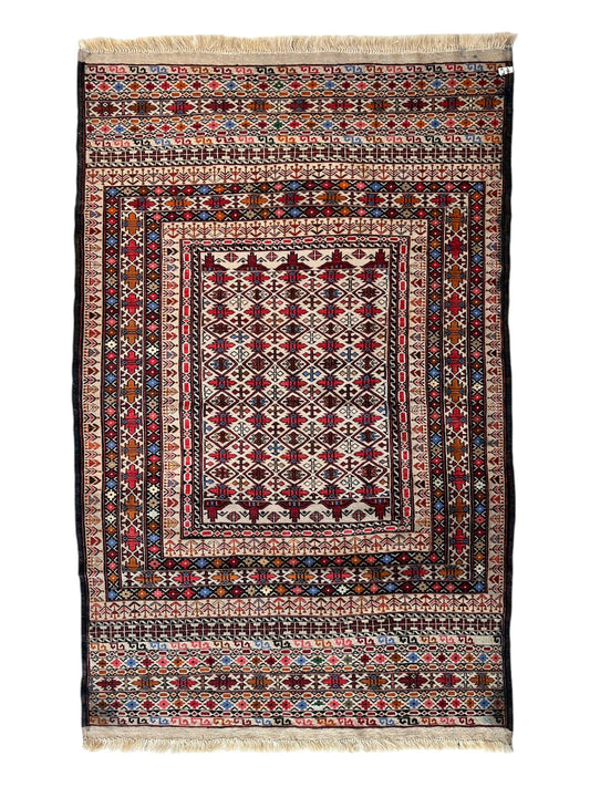 Hand-Woven Afghani Maliki Soumak Wool Kilim Rug - 4'2" x 6'6" - Nuvé