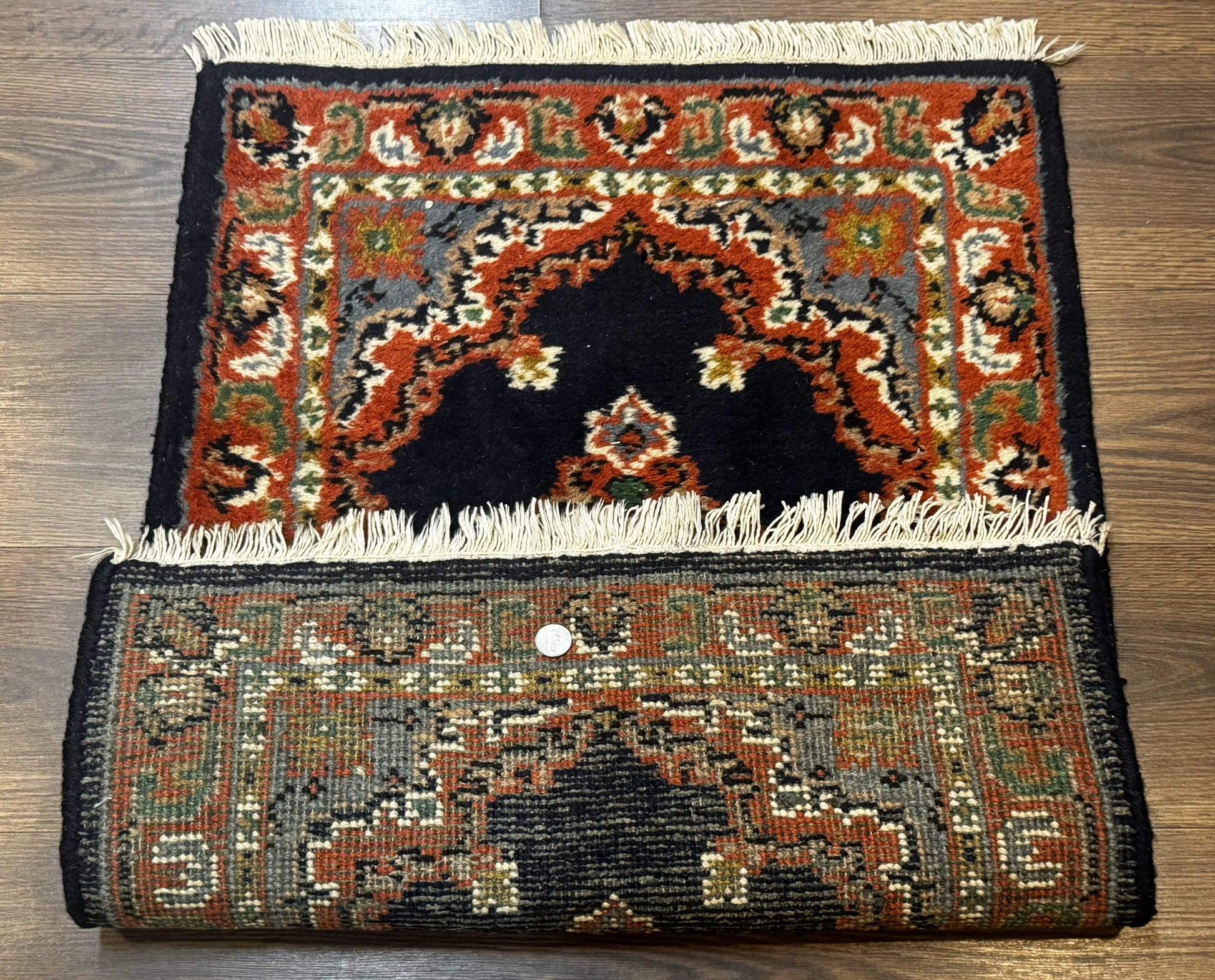Small Indo Persian Rug 2x3, Navy Blue & Terracotta, Wool, Handmade - Nuvé