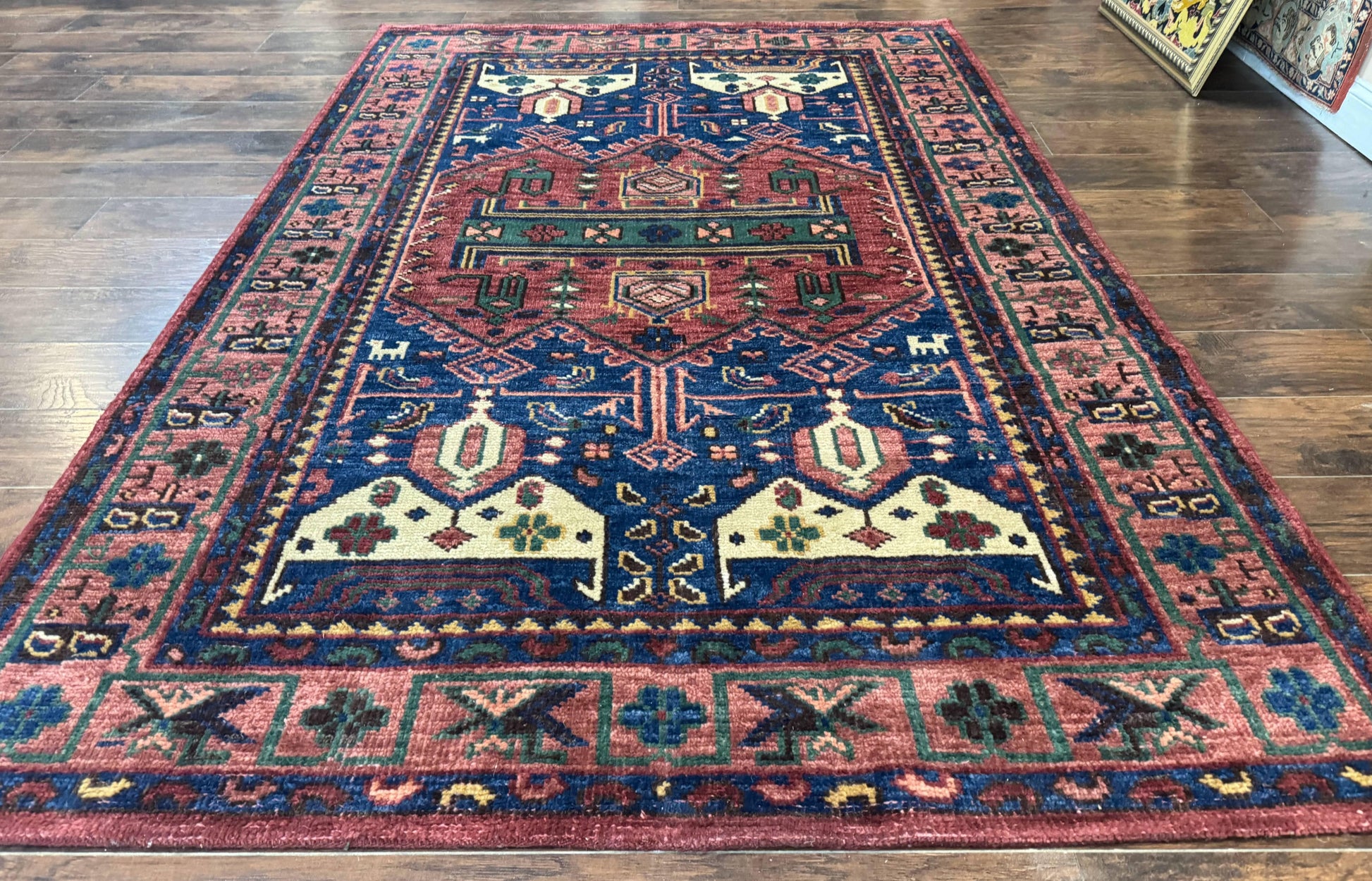 Persian Tribal Heriz Design Rug 6x9, Pottery Barn Rug, Hand Knotted Wool Vintage Rug - Nuvé