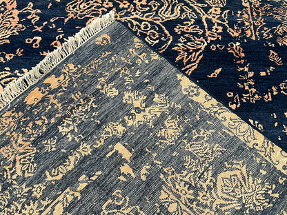 Area Rug 8x10 High Quality Handmade Oriental Carpet, Modern Contemporary Rug, Rug for Living Room, Wool Rug, Blue and Gold, Pakistani Rug