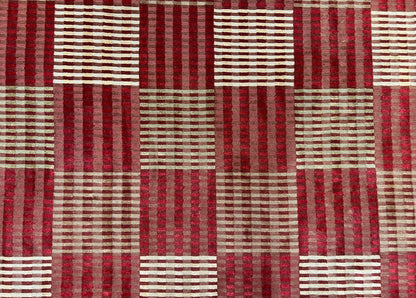 Modern Tibetan Rug 8x10, Hand Knotted Contemporary Nepali Carpet 8 x 10, Checkerboard Design, Red Cream Light Brown, Very Fine Wool & Silk - Nuvé