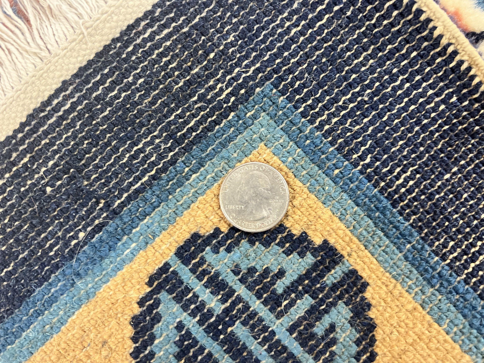 Chinese Peking Rug 5x8, Vintage Semi Antique Chinese Art Deco Carpet, Wool Pile Light Red/Salmon Gold Navy Blue, Handmade Asian Oriental Rug - Nuvé