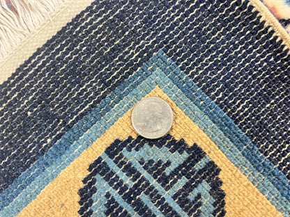 Chinese Peking Rug 5x8, Vintage Semi Antique Chinese Art Deco Carpet, Wool Pile Light Red/Salmon Gold Navy Blue, Handmade Asian Oriental Rug - Nuvé