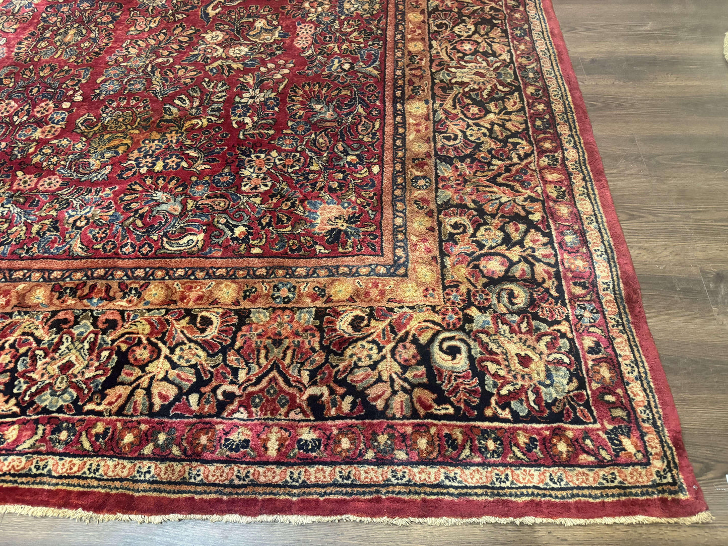 Persian Sarouk Rug 10x18, Palace Size Antique Persian Carpet, Wool, Red, Floral, Handmade Traditional Persian Rug, Extra Large Rug - Nuvé
