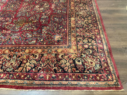 Persian Sarouk Rug 10x18, Palace Size Antique Persian Carpet, Wool, Red, Floral, Handmade Traditional Persian Rug, Extra Large Rug - Nuvé
