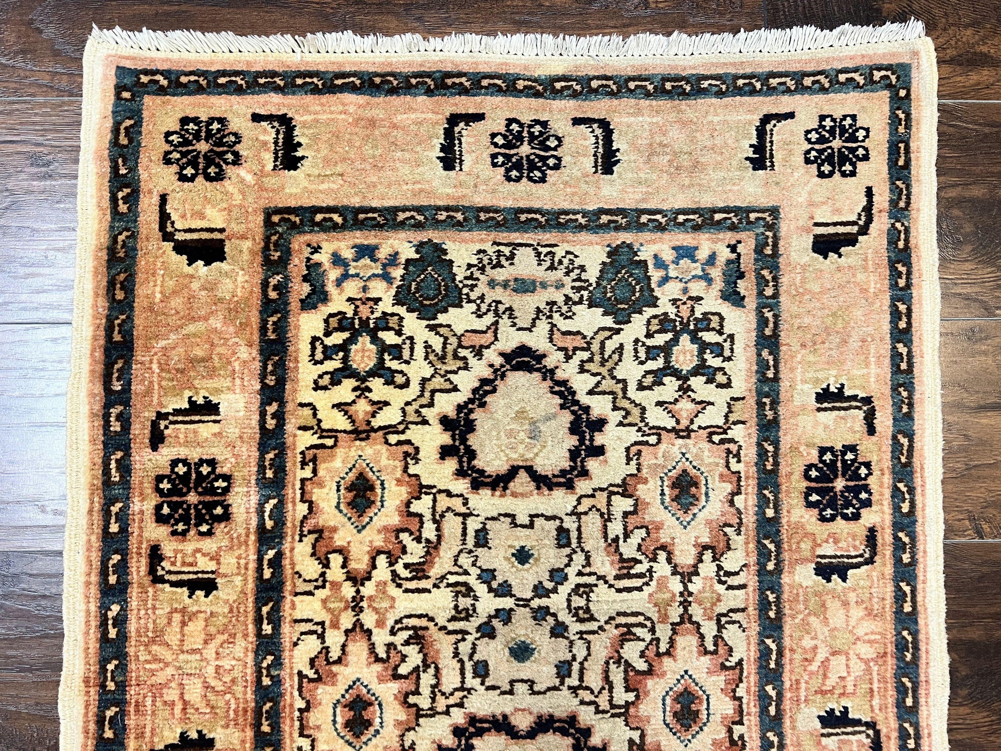 Romanian Runner Rug 2.6 x 12.9, Wool Handmade Hand Knotted Skinny Runner for Hallway, Floral Allover, Vintage Tan Runner - Nuvé
