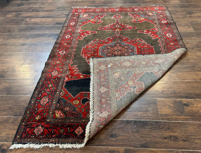 Antique Persian Tribal Rug 5x7, Geometric Wool Carpet, Kurdish Senneh Rug - Nuvé