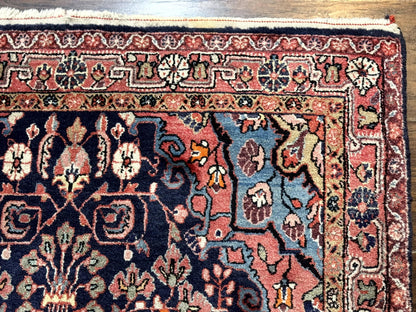 Persian Rug 3x5, Jozan Sarouk Rug, Navy Blue and Coral, Medallion Rug, Semi Antique - Nuvé