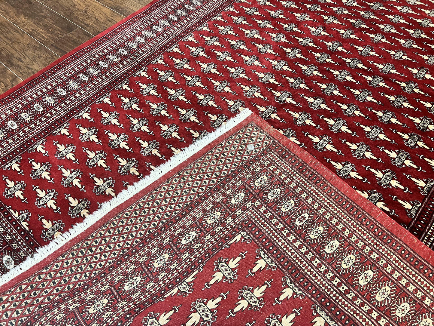 Pakistani Turkoman Bokhara Rug 6x9, Fine Wool Vintage Hand Knotted Handmade Yamud Oriental Carpet 6 x 9, Red Turkoman Rug, Tribal Rug - Nuvé