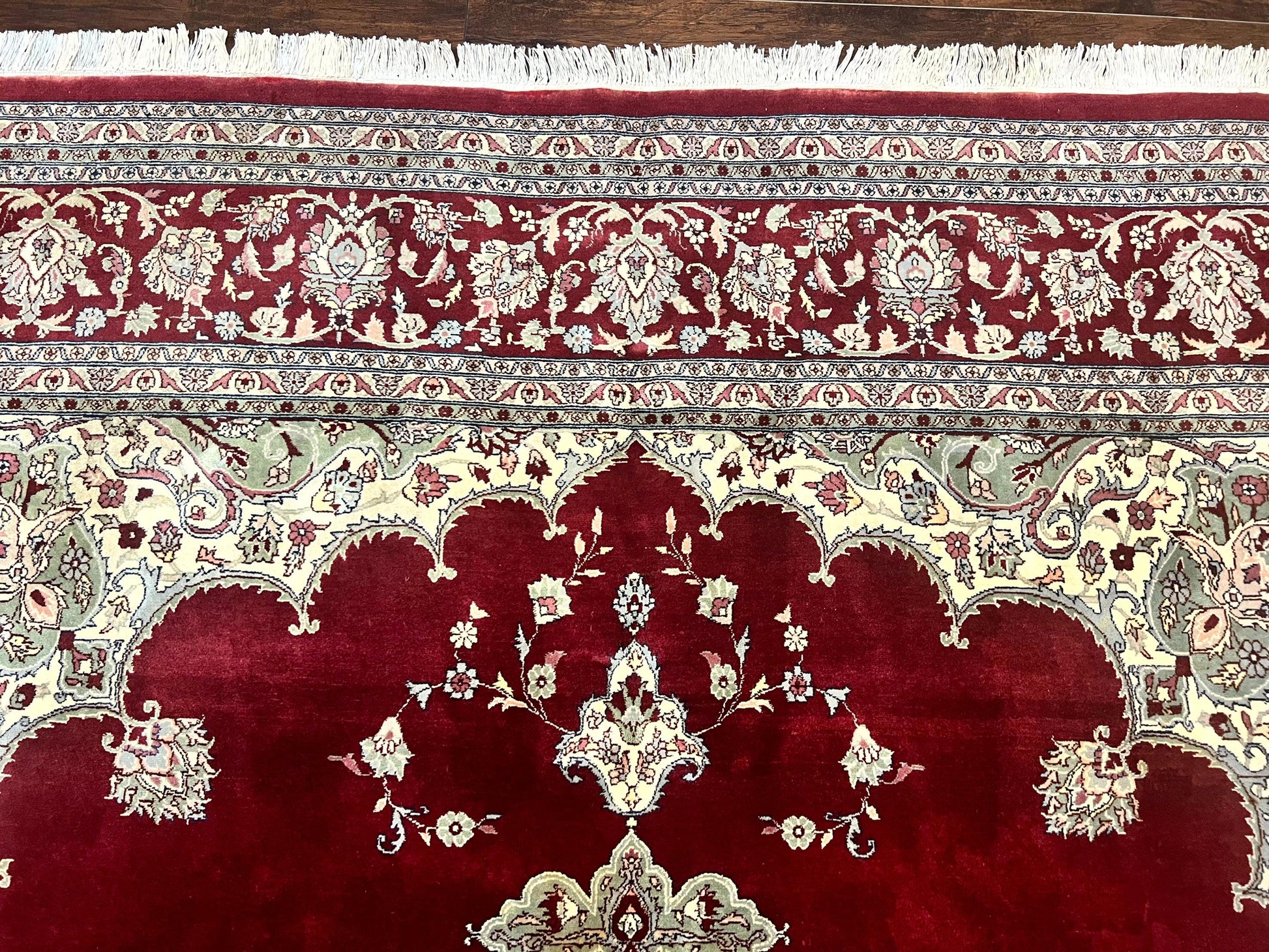 Pak Persian Rug 9x12, Handmade Vintage Traditional Wool Carpet, Floral Medallion, Dark Red Ivory/Cream, Fine 250 KPSI - Nuvé